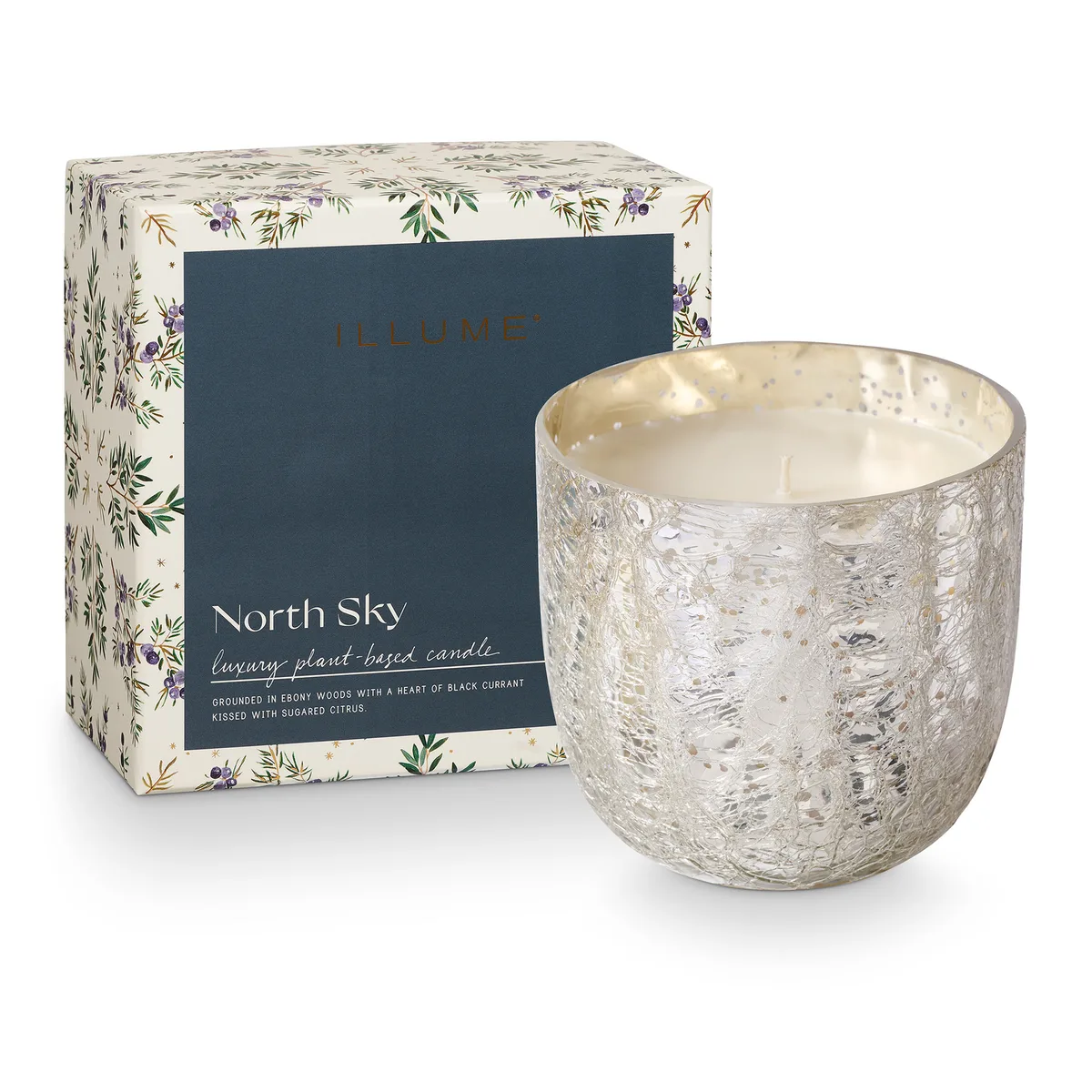North Sky Crackle Glas Duftlys, Sølv,, 610 G. - 80 Hours - D12xH11,5 cm från Bloomingville – produktbild