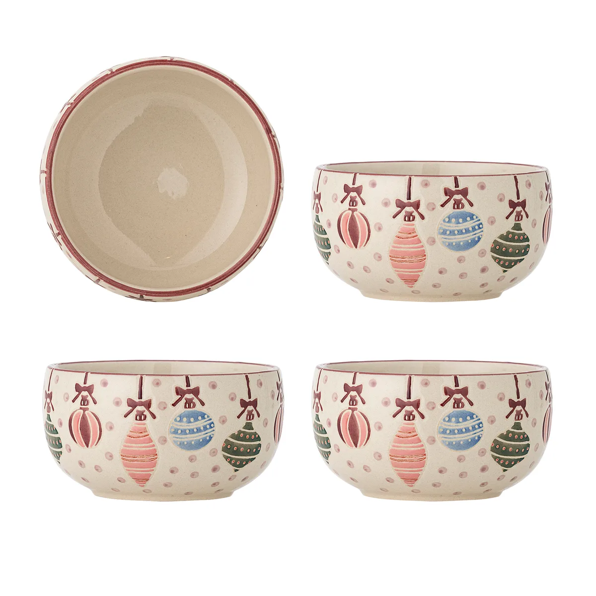 Ornamentia Skål, Rød, Stentøj, D13xH7 cm, Set of 4 von Bloomingville – Produktfoto