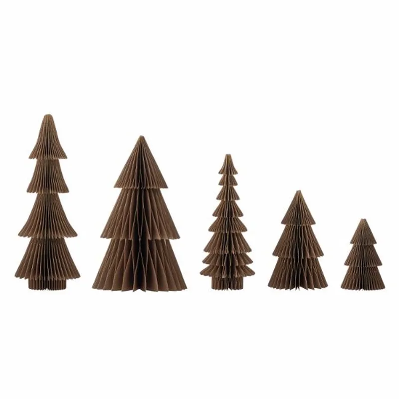 Papieren Kerstboompjes Bruin/Goud – Set van 5 – FSC Papier by Bloomingville in Bruin – product photo
