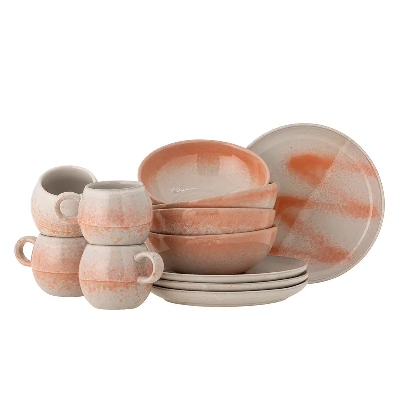 Paula Frühstücksset - orangefarbenes Steingut, 12er-Set by Bloomingville – product photo
