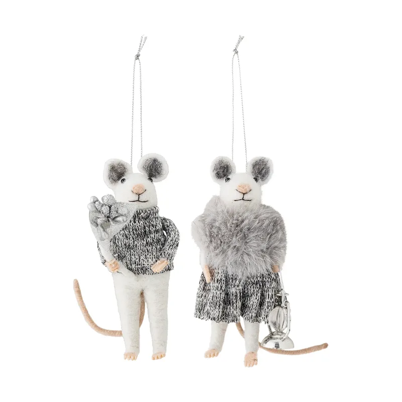 Peo Weihnachtsanhänger Maus 2 Teile Weiß-grau fra Bloomingville – produktbillede