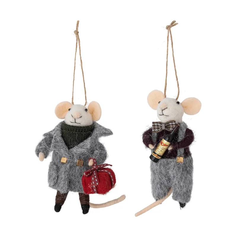 Peo Weihnachtsbaumanhänger Wolle 2 Teile Grau-Schwarz, 11 cm by Bloomingville – product photo
