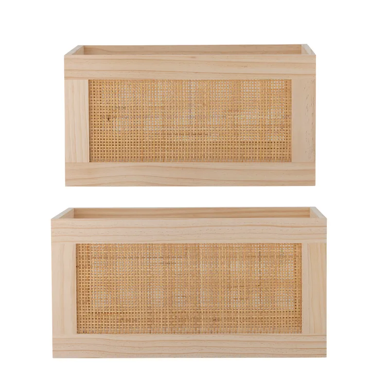 Piana Aufbewahrungsbox, rechteckig - Naturrattan und Naturkiefer (2er-Set) - Natur von Bloomingville – Produktfoto