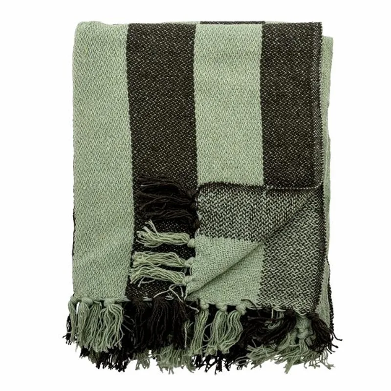 Plaid Frello - Gerecycled Katoen - Gestreept by Bloomingville in Groen – product photo