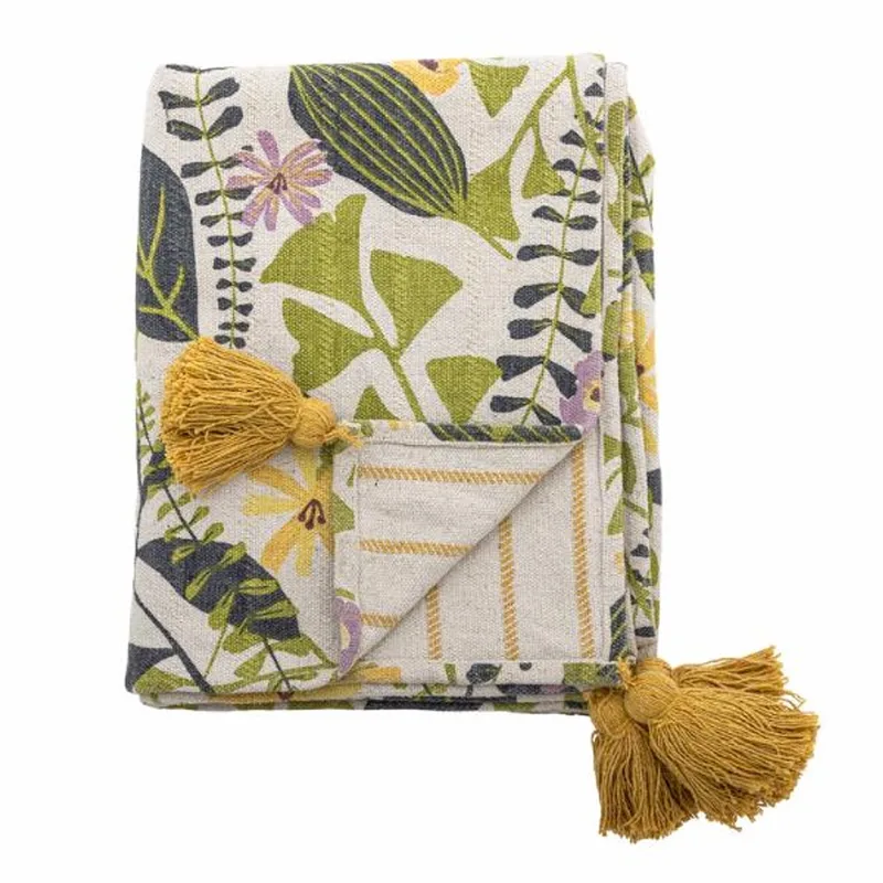 Plaid gerecycled katoen 160x130cm Camelie - Groene print de Bloomingville en Groen – photo du produit