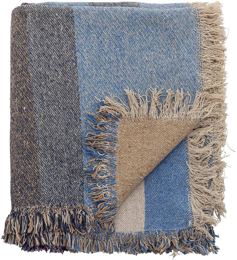 Plaid gerecycled katoen Maji 130x160cm by Bloomingville in Blauw – product photo