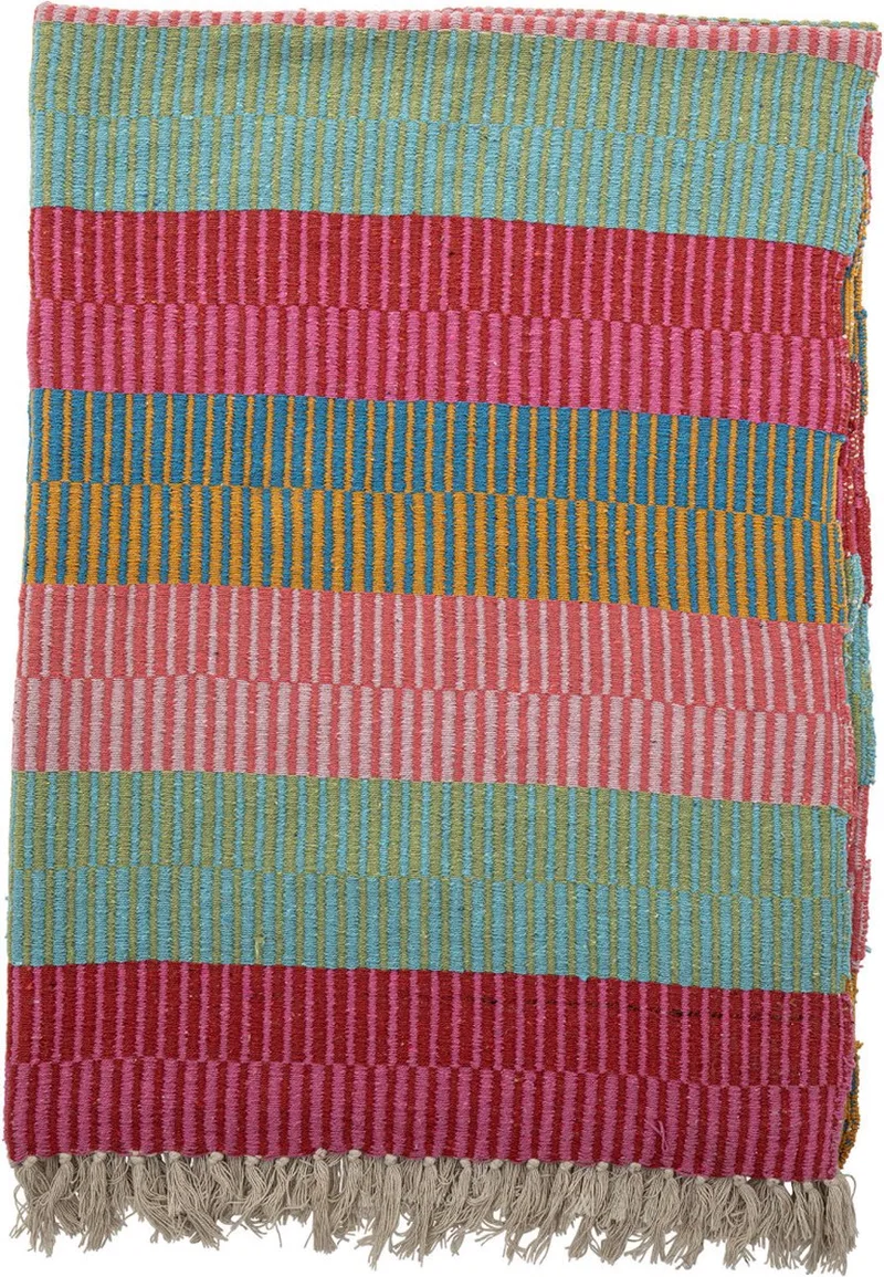 Plaid Isnel - 160x130cm - roze, blauw gestreept - gerecycled katoen by Bloomingville in Groen – product photo