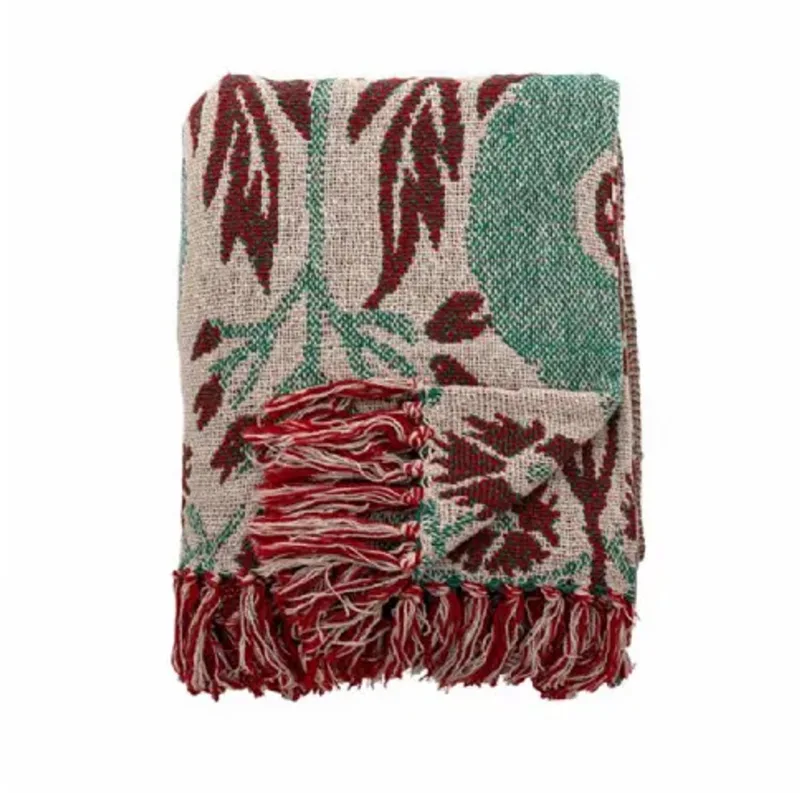 Plaid Jangal met Bladpatroon - Gerecycled Katoen - 160x130cm by Bloomingville in Multicolour – product photo