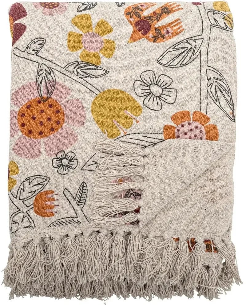 Plaid Vivielle - Gerecycled Katoen - 160x130cm - Bloemenprint by Bloomingville in Beige – product photo
