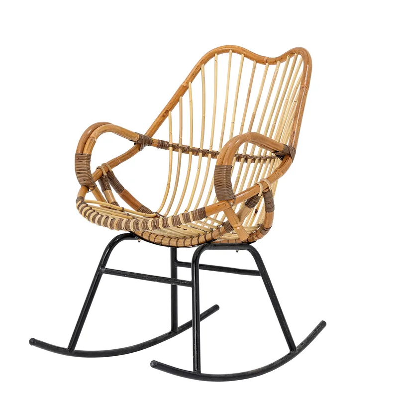 Reine Schaukelstuhl mit Armlehnen, natürliches Rattan und schwarzes Metall, Stuhl by Bloomingville – product photo