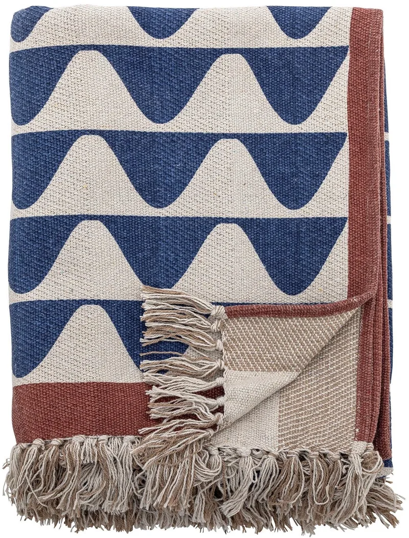 Rimme Plaid - 160x130cm - Gerecycled Katoen by Bloomingville in Blue – product photo