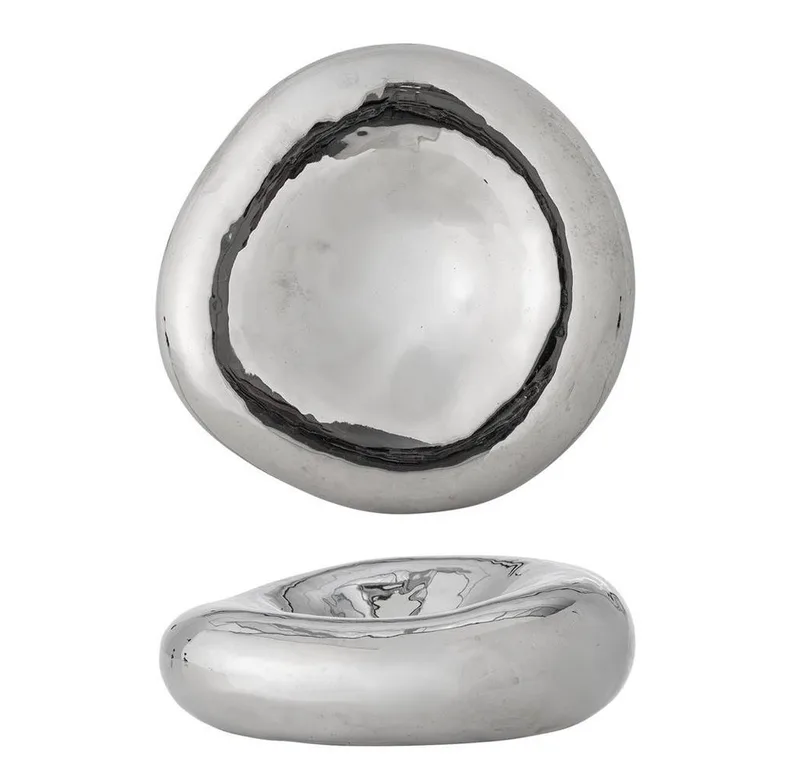 Schale Shine Silber, Steingut, Steinzeug, Dekoschale, Keramikschale, Chromglasur, Metalloptik, Hochglanz van Bloomingville in Silberfarben – productfoto