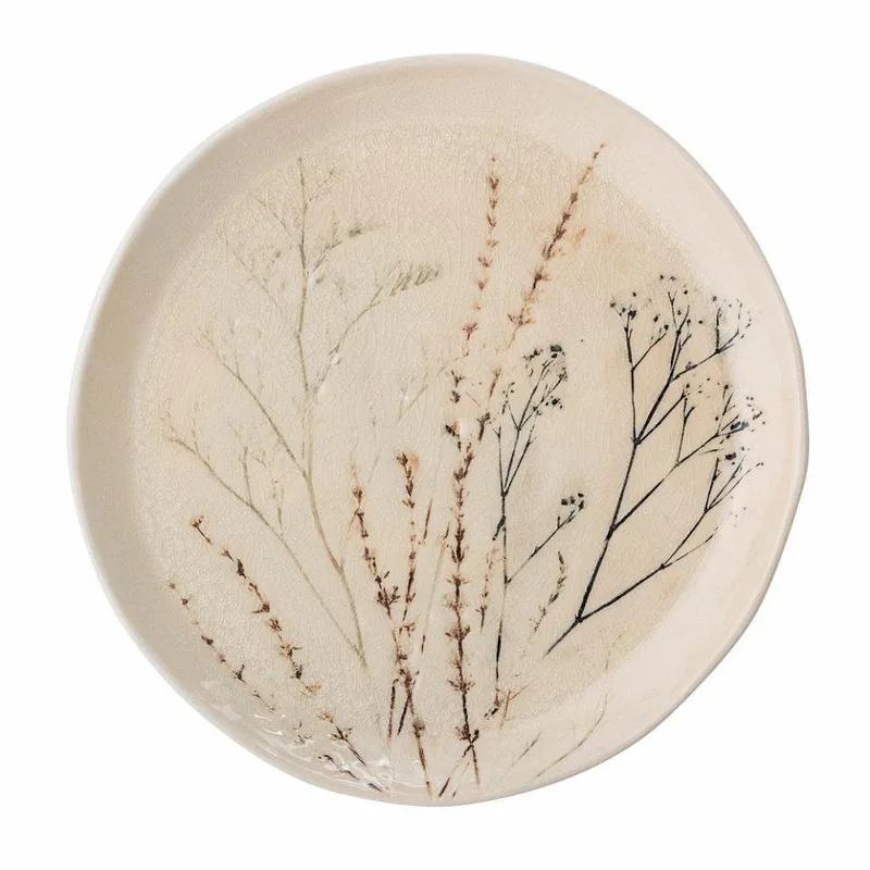 Servierteller Bea, 27,5 cm, Steingut, Teller, Servierteller, Speiseteller, Blumenmotiv, Cracle Glaze, natur by Bloomingville in Beige – product photo