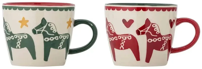 Siffer kerstmokken met paardenmotief – set van 2 – 300 ml de Bloomingville en Beige – photo du produit