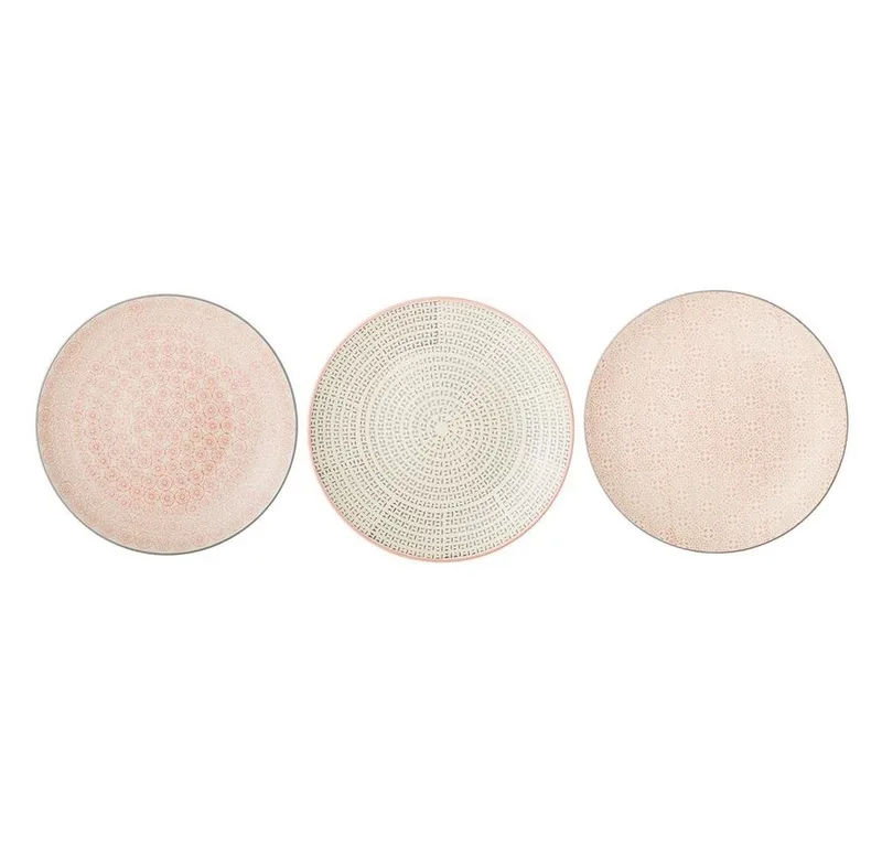 Speiseteller Cécile, Teller 3er Set, 25cm, Keramik, Speiseteller, Essteller, skandinavisches Design, rosa/grau by Bloomingville in Grau, rosa – product photo