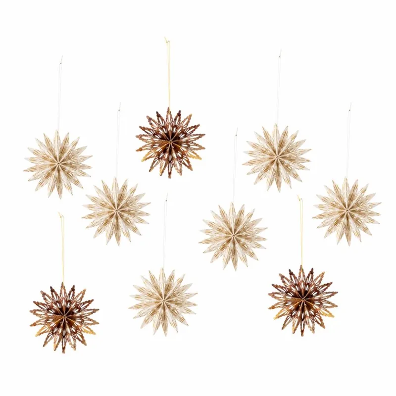 Ster ornament papier nature 10cm - set van 9 von Bloomingville in [gid://shopify/Metaobject/297300001103] – Produktfoto