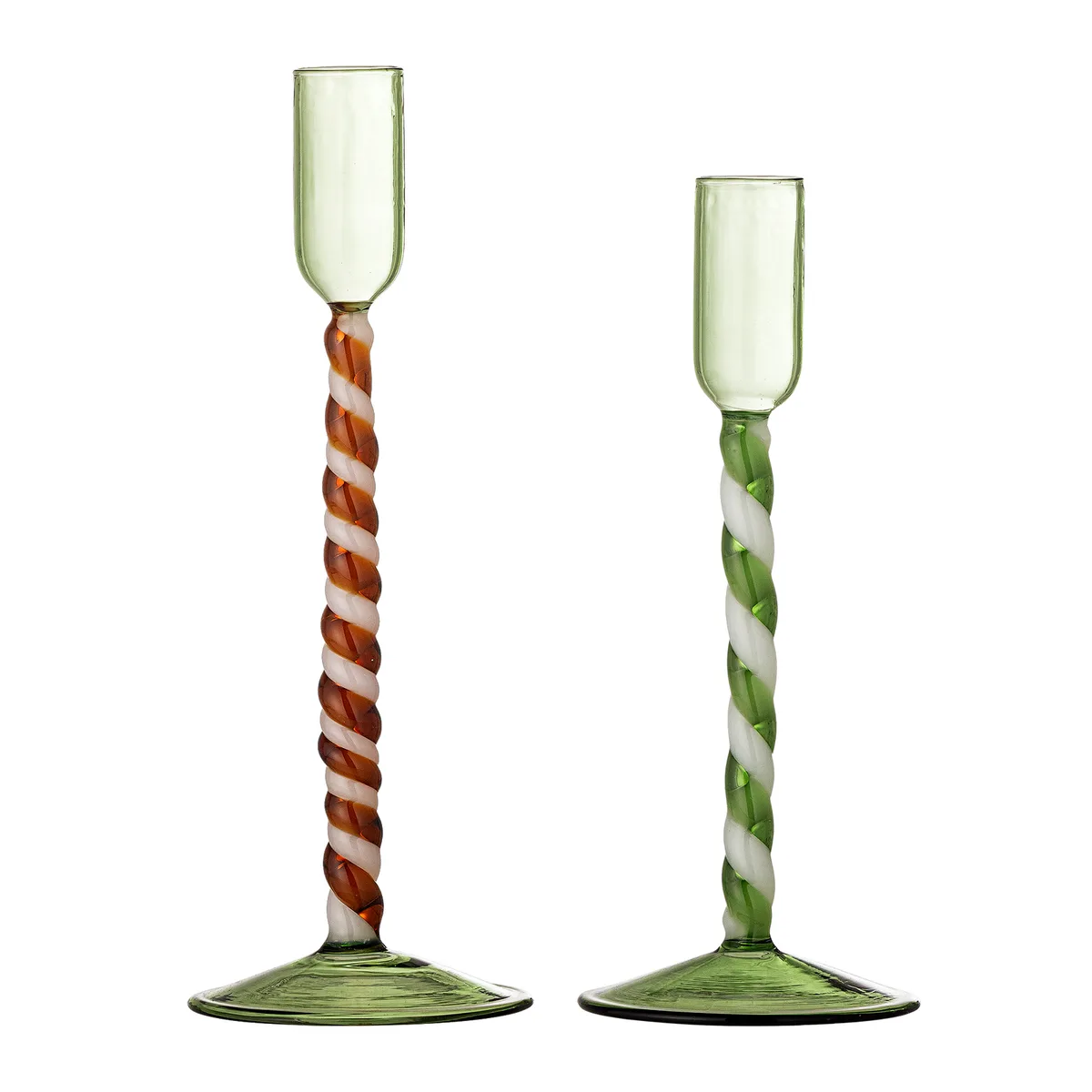 Swirlie Lysestage, Grøn, Glas, D8xH19/D8xH22 cm, Set of 2 de Bloomingville – photo du produit