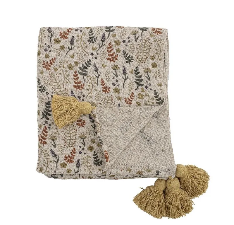 Tagesdecke Filipa, Decke mit Quasten Baumwolle Kuscheldecke Kinderdecke dänisches Design by Bloomingville in Gelb – product photo