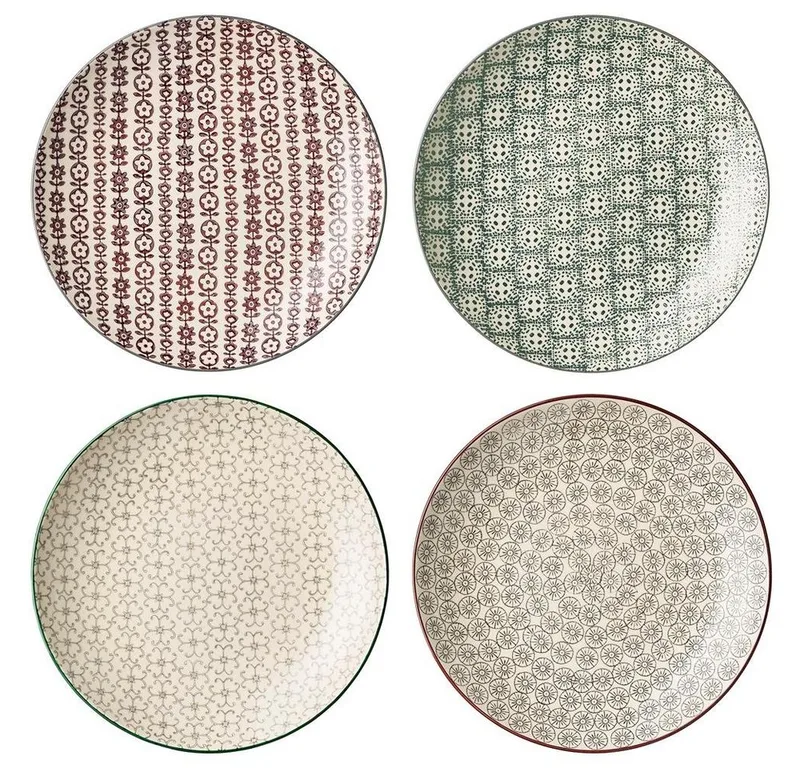 Teller-Set Karine Plate, Green, Stoneware, 4er Set 25cm Keramik Tellerset Speiseteller Essteller dänisches Design, Teller by Bloomingville in Grün – product photo