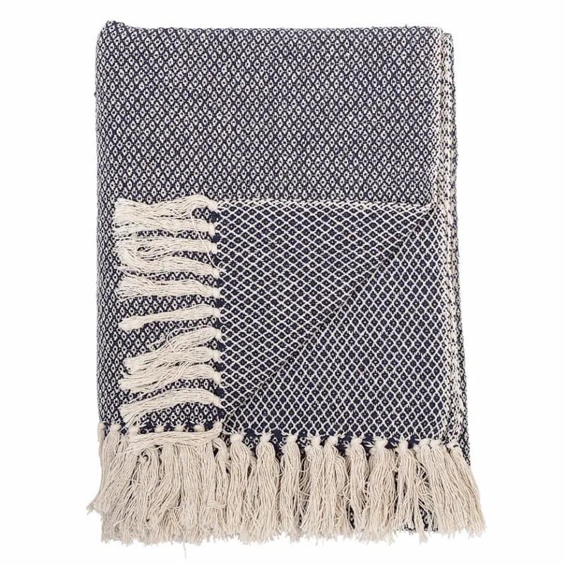 Throw franjes - Katoen - Blauw/Off White - 160x130 cm von Bloomingville in Blauw – Produktfoto