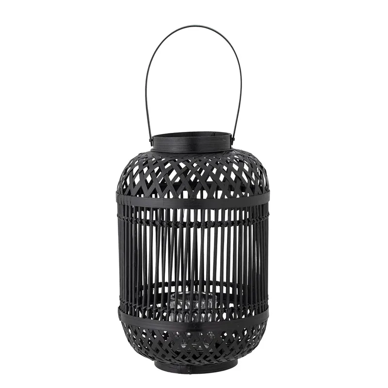 Tilla Laterne mit Glas, Schwarz, Bambus von Bloomingville by Bloomingville – product photo