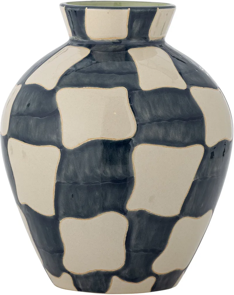 Vaas aardewerk blauw Check 24cm de Bloomingville en [gid://shopify/Metaobject/303390916943,gid://shopify/Metaobject/329716695375] – photo du produit