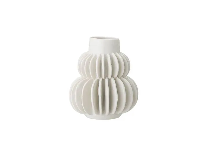 Vase en grès blanc, à poser, rond, motifs demi-cercles, artisanal de Bloomingville – photo du produit