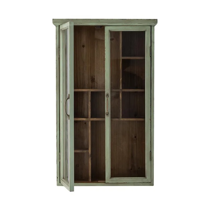 Wandhängeschrank Hazem Kabinett aus Tannenholz, dekorativer Wandschrank, Vitrinenschrank, Hängeschrank, Vintage Look, Gewürzschrank, Glasfront van Bloomingville in Groen – productfoto 5 van 5