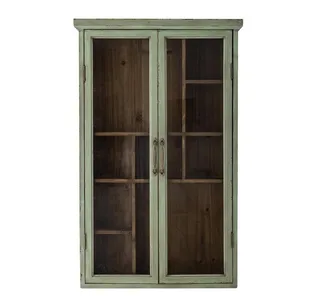 Wandhängeschrank Hazem Kabinett aus Tannenholz, dekorativer Wandschrank, Vitrinenschrank, Hängeschrank, Vintage Look, Gewürzschrank, Glasfront van Bloomingville in Groen – productfoto 1 van 5