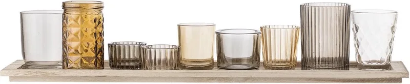 Waxinelichtjes - Glas/Hout - set van 10 - L56xH10xB14 cm by Bloomingville in Bruin – product photo