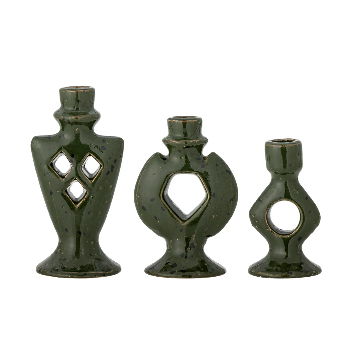 Weio Lysestage, Grøn, Stentøj, L7xH13xW4,5/L10xH15xW5/L9xH18xW5,5 cm, Set of 3 van Bloomingville – productfoto