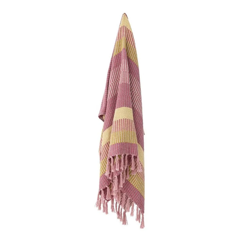Wohndecke Isnel, Bloomingville, Pink Baumwolle 160x130cm recycelt Streifenmuster Fransen by Bloomingville in Pink – product photo 5 of 5