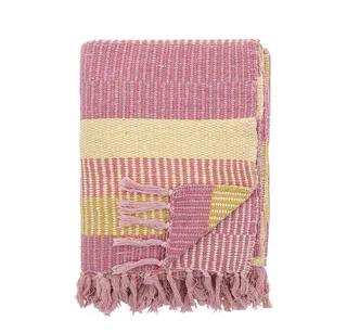 Wohndecke Isnel, Bloomingville, Pink Baumwolle 160x130cm recycelt Streifenmuster Fransen by Bloomingville in Pink – product photo 1 of 5