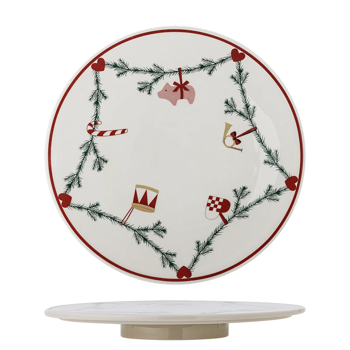 Yule Fad på drejefod, Natur, Stentøj, D35xH4 cm van Bloomingville – productfoto