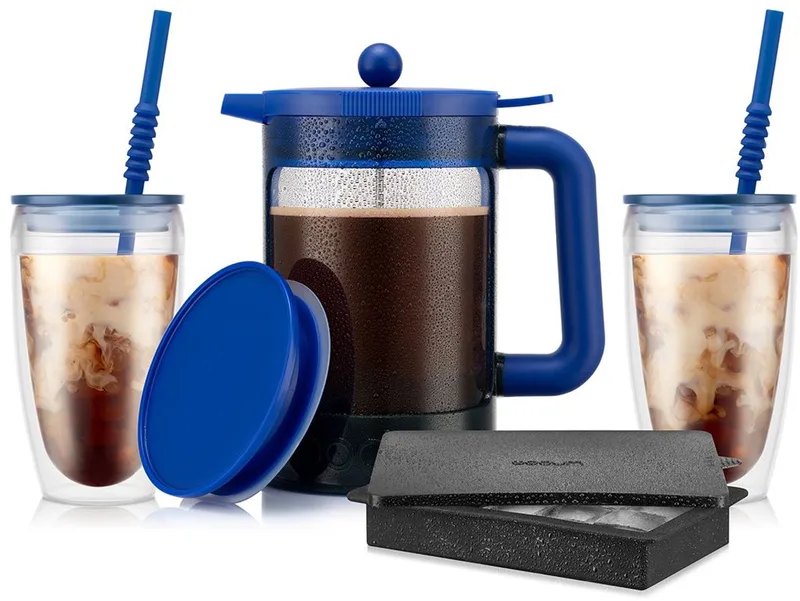 Bean set | Cafetière voor ijskoffie met 2 bekers en ijsblokjeshouder | 1,5L by Bodum in Candy Blue – product photo