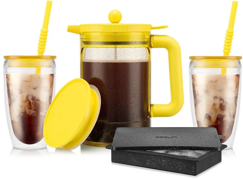 Bean set / Geel | Cafetière voor ijskoffie met 2 bekers en ijsblokjeshouder | 1,5L by Bodum in Lemon – product photo