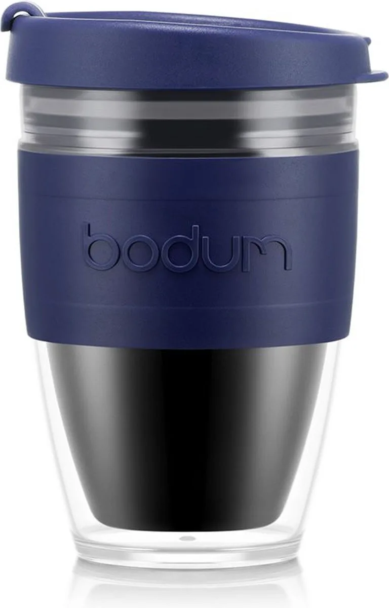 Reisbeker met deksel / Joycup | Dubbelwandig Kunststof | 0.25L | transparant by Bodum in Donkerblauw – product photo