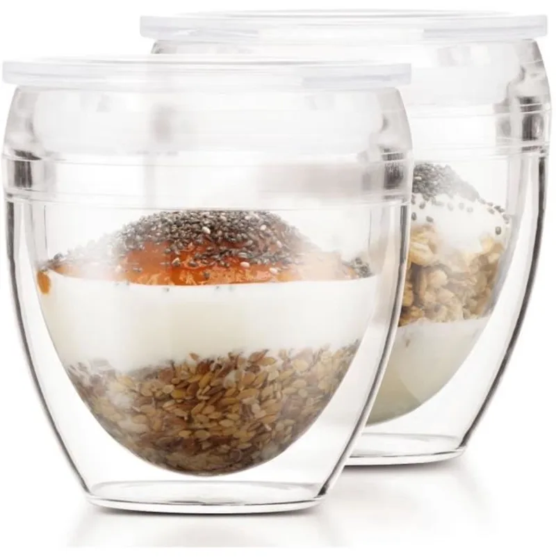 Set van 2 bekers - BODUM - Pavina To Go - Dubbelwandig plastic - Luchtdicht deksel - 20 cl - Transparant by Bodum in Transparent – product photo