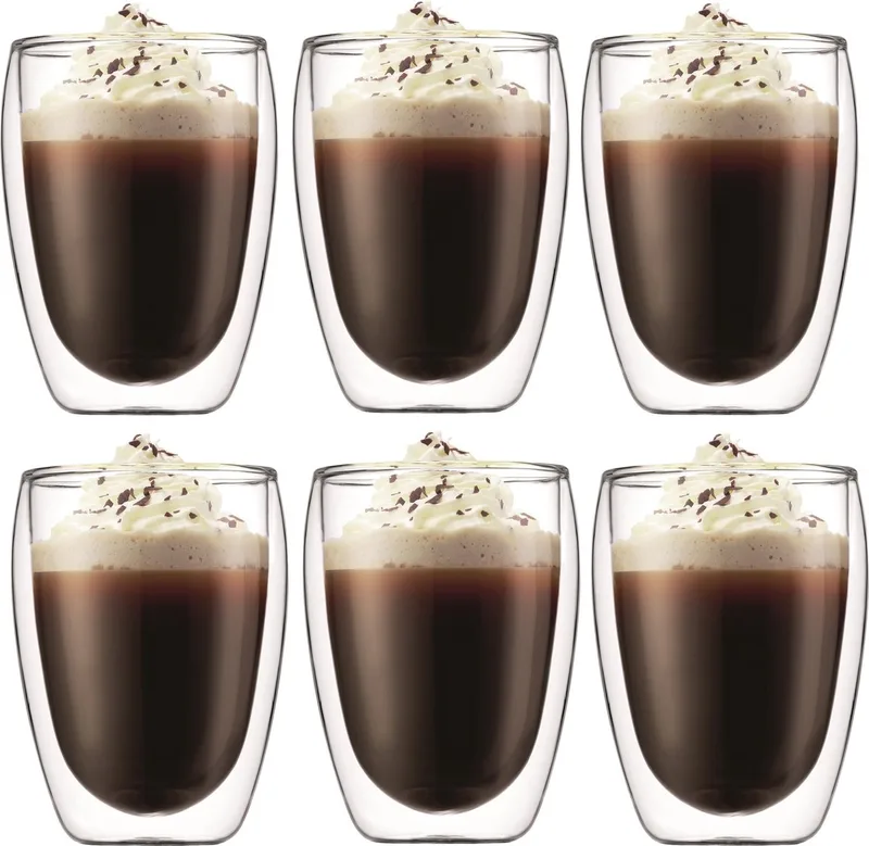 Set van 6 Dubbelwandige Glazen 350ml van Bodum in Transparant – productfoto