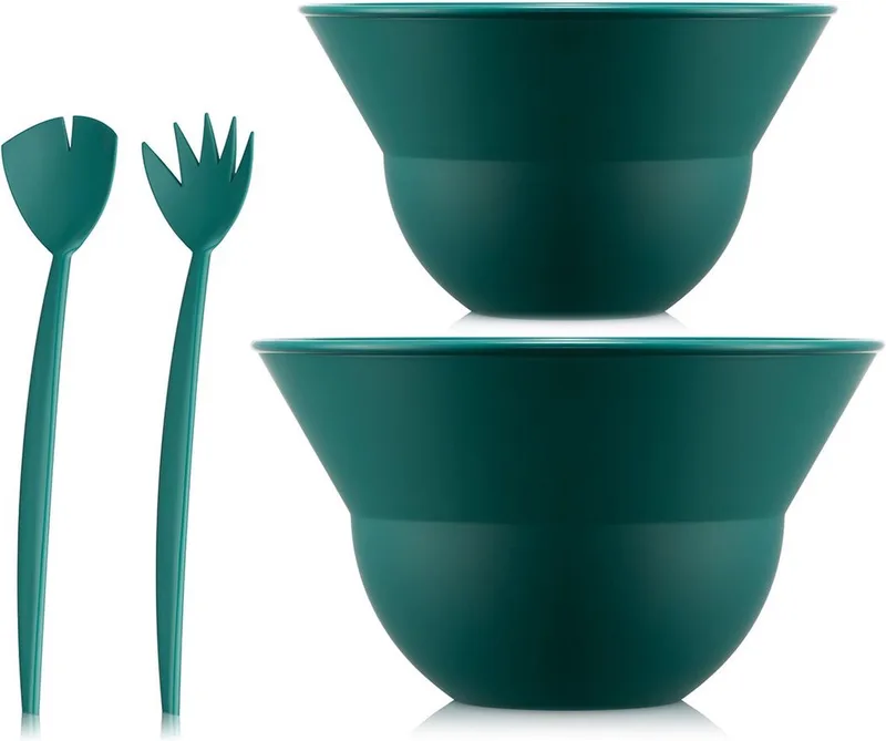 Topee Bowls | Twee saladekommen / mengkommen en saladecouvert | 4,9 liter & 3 liter de Bodum en Forest Green – photo du produit