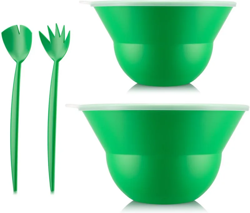 Topee Bowls | Twee saladekommen met deksels en saladecouvert | 5 liter & 3 liter | Appelgroen de Bodum en Groen – photo du produit