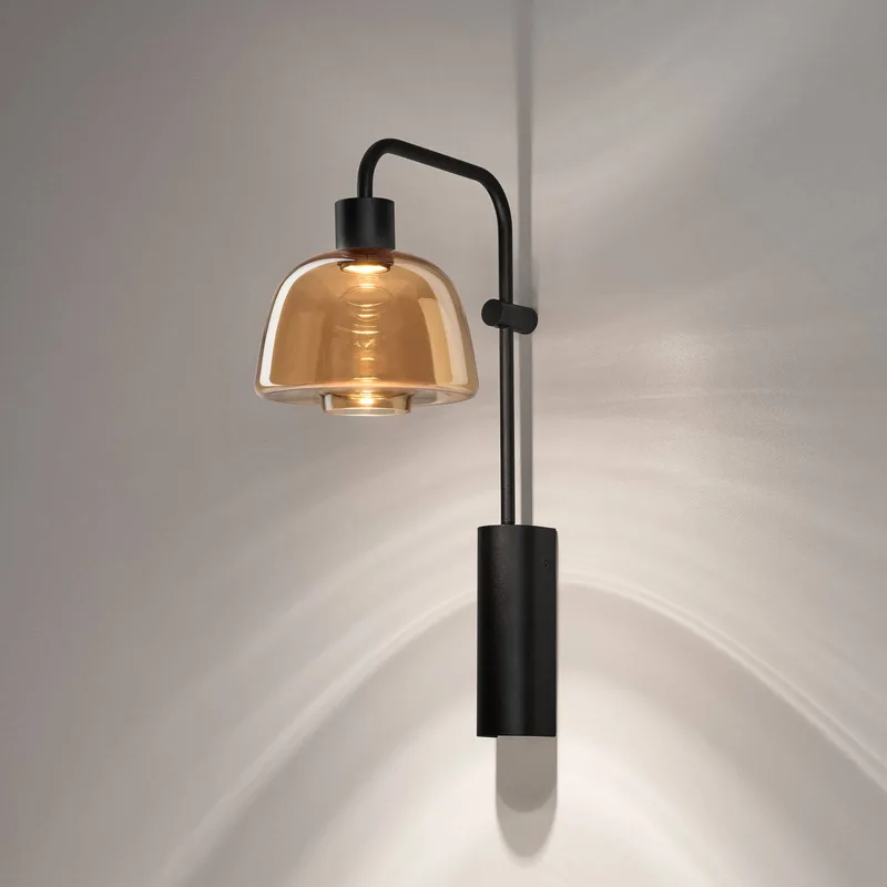 LED wandlamp Drep A/04, amber, glas, zwart, 2.700 K von Bover in Schwarz, Amber – Produktfoto