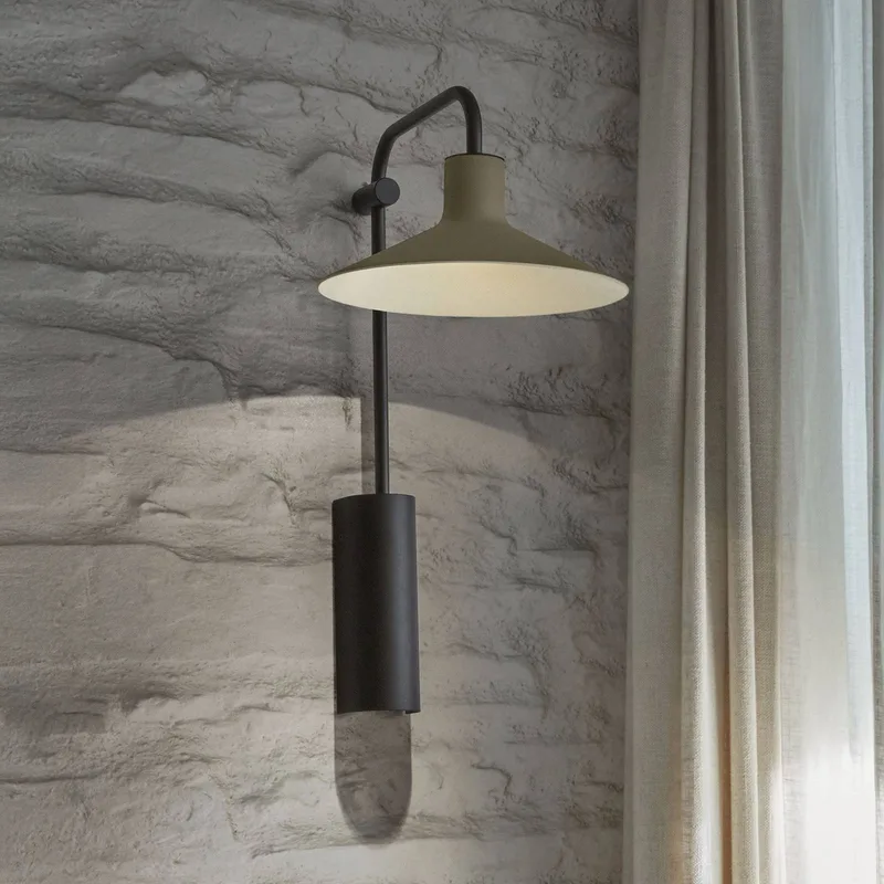 LED-væglampe Platet A/02, sort/olivengrå fra Bover i Ebbenhout-zwart, Olijfgrijs – produktbillede