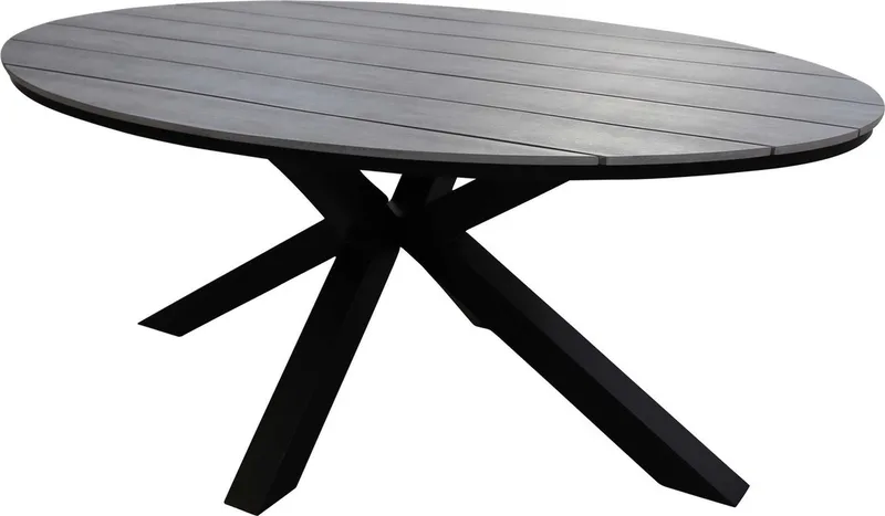 5-delige tuinset | 4 Delia stapelbare tuinstoelen | 180cm ovale Cyprus tuintafel (Grey) by Brafab in Black – product photo