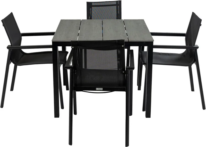 90x90 Cyprus | Grey + 4x Stapelbare tuinstoel Delia | Black | Textileen | Brafab by Brafab in Grey, Black – product photo