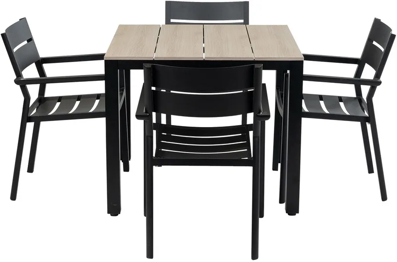 90x90 Cyprus | Wood + 4x Stapelbare tuinstoel Delia Zwart by Brafab in Black, Wood – product photo