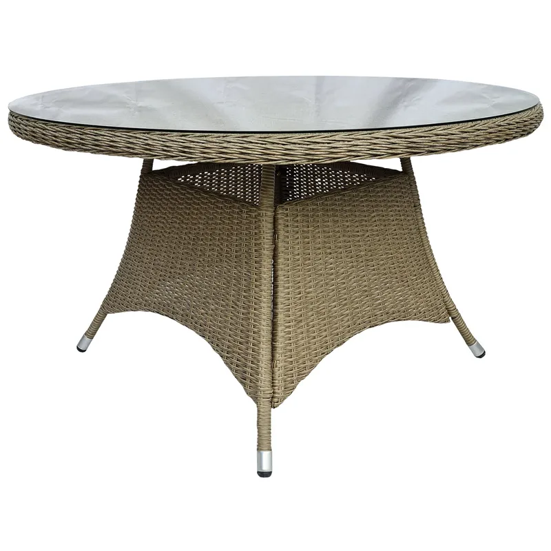 Hornbrook Esstisch 150 cm beige Kunststoff-Rattan inkl. Glas von Brafab – Produktfoto
