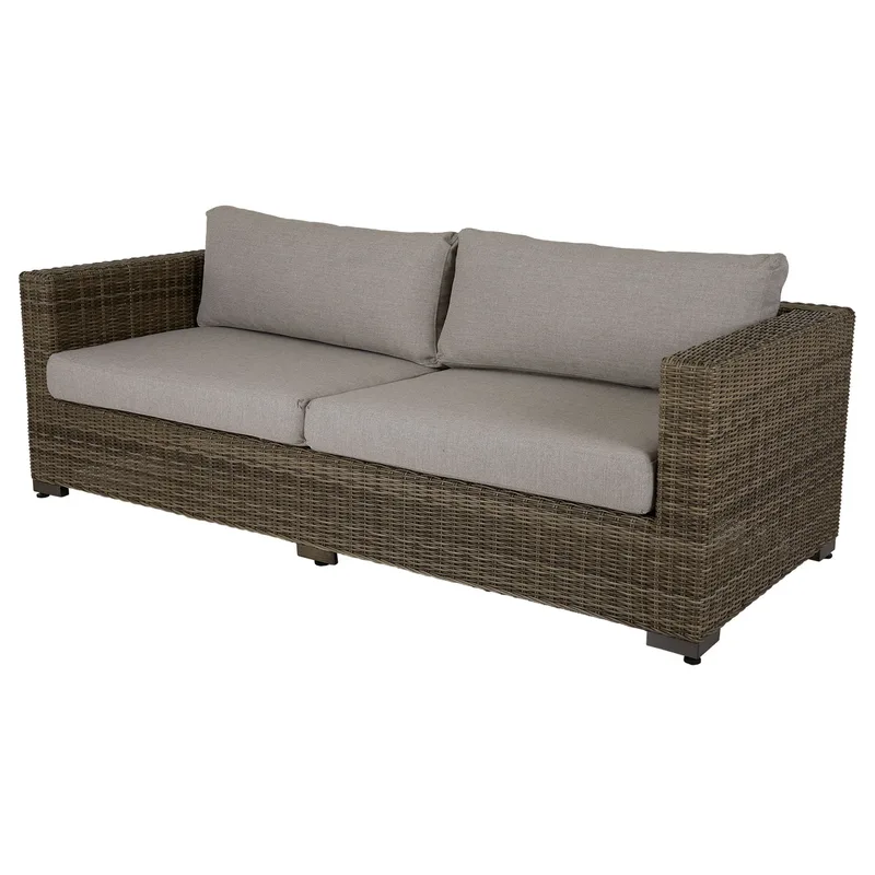 Ninja 3-Sitzer Sofa rustikal Rattan inkl. wasserabweisender Kissen von Brafab – Produktfoto