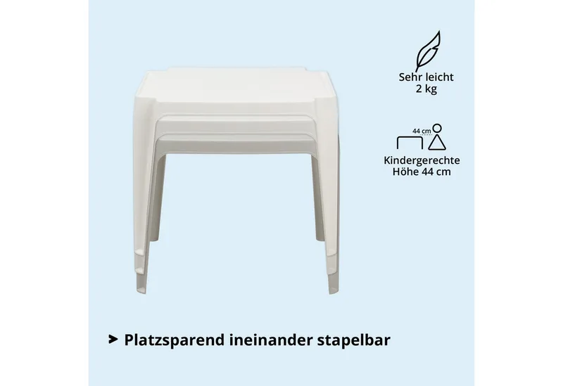 Olle stapelbarer Tisch 50x55 cm weißer Kunststoff von Brafab – Produktfoto 5 von 5