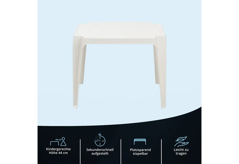 Olle stapelbarer Tisch 50x55 cm weißer Kunststoff von Brafab – Produktfoto 3 von 5